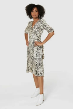 Closet London Cream Print Tie A-Line Wrap Dress -Closet London Popular Shop D8120 20220620 Closet London16941 24756.1656589410