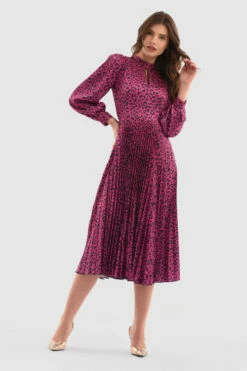 Closet London Fuchsia Pink Leopard Print Pleated Midi Dress -Closet London Popular Shop D8125 Fuchsia DSC 4843 83836.1649693578