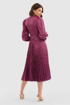 Closet London Fuchsia Pink Leopard Print Pleated Midi Dress -Closet London Popular Shop D8125 Fuchsia DSC 4870 29702.1649693580