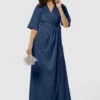Closet London Navy Blue Pleated A-Line Wrap Dress -Closet London Popular Shop D8144 20211026 Closet London2757 41112.1645709592.1280.1280 77812.1650969212
