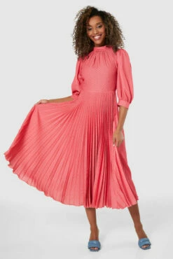 Closet London Coral Pink Pleated Midi Dress -Closet London Popular Shop D8163 20220118 Closet 1704 48270.1660046749
