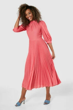 Closet London Coral Pink Pleated Midi Dress -Closet London Popular Shop D8163 20220118 Closet 1714 99746.1652355864