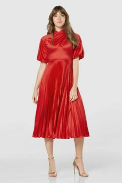 Closet London Red Puff Sleeve Midi Dress -Closet London Popular Shop D8193 20211130 Closet 0228 30558.1659627964