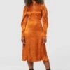 Closet London Orange High Neck Floral Puff Sleeve Midi Dress