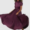 Closet London Burgundy Pleated Midi Dress