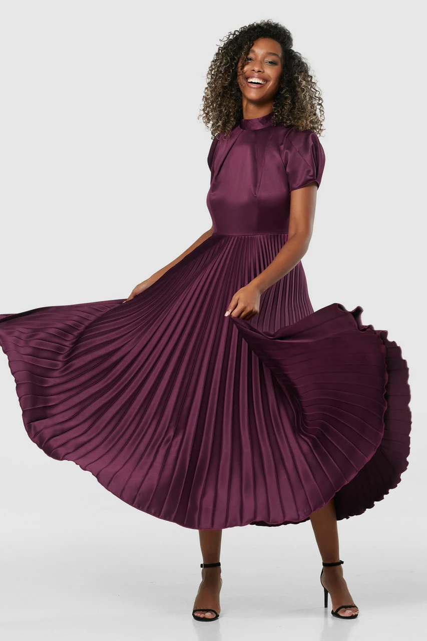 Closet London Burgundy Pleated Midi Dress 3 Closet London Burgundy Pleated Midi Dress