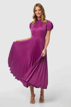 Closet LondonMagenta Purple Pleated A- Line Dress -Closet London Popular Shop D8256 MAGENTA 20230405 Closet London0750 81335.1682432004