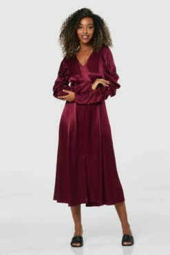 Closet London Burgundy PanelledA- Line Midi Dress -Closet London Popular Shop D8264 20211130 Closet 0408 59129.1664976626