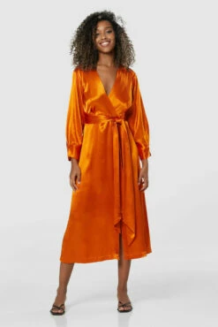 Closet London Orange A-Line Wrap Midi Dress -Closet London Popular Shop D8281 20211130 Closet 0246 96423.1664979267