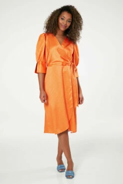 Closet London Orange Print Tie Wrap Dress -Closet London Popular Shop D8288 20220118 Closet 0947 06129.1652355360