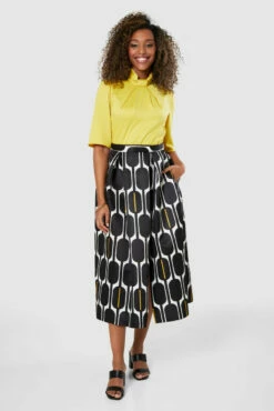 Closet London Yellow 2-in-1 Full Skirt Print Midi Dress
