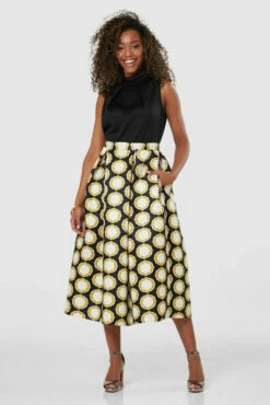 Closet London Black 2-in-1 Full Skirt Print Midi Dress