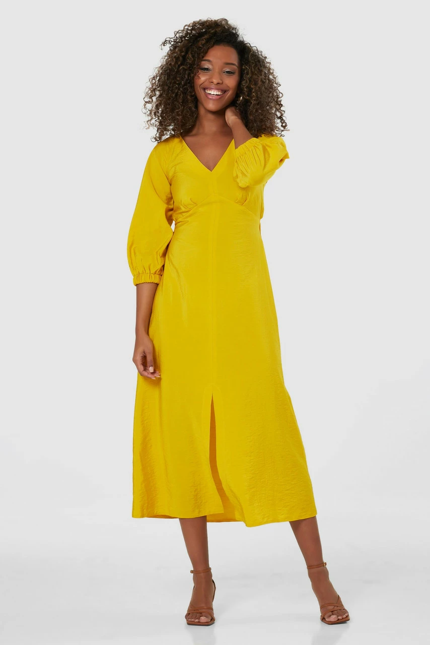 Closet London Yellow Open Back Midi Dress 3 Closet London Yellow Open Back Midi Dress