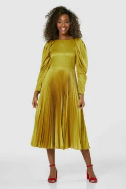 Closet London Yellow Print Pleated Midi Dress