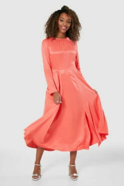 Closet London Coral Pink Full Skirt Midi Dress -Closet London Popular Shop D8319 20220118 Closet 1261 29529.1652955820