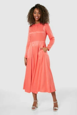 Closet London Coral Pink Full Skirt Midi Dress -Closet London Popular Shop D8319 20220118 Closet 1277 74436.1652955809
