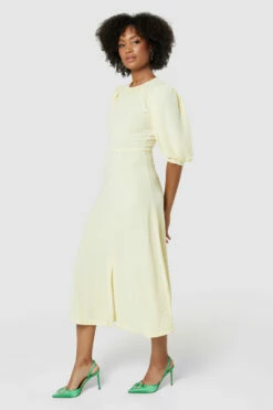 Closet London Yellow Puff Sleeve Gathered Neck Midi Dress