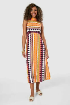 Closet London Orange Print High Neck Midi Dress -Closet London Popular Shop D8370 20220118 Closet 1457 28225.1652355433