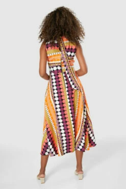 Closet London Orange Print High Neck Midi Dress -Closet London Popular Shop D8370 20220118 Closet 1481 72566.1652355433