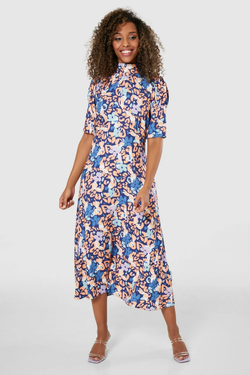 Closet London Blue Floral Tie Back A-Line Dress 3 Closet London Blue Floral Tie Back A-Line Dress