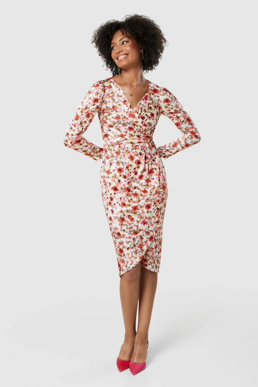 Closet London Cream Floral Print Drape Skirt Midi Dress 4 Closet London Cream Floral Print Drape Skirt Midi Dress - Image 2