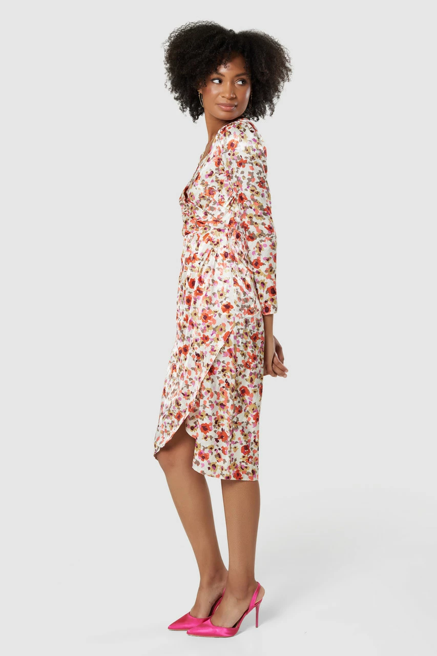 Closet London Cream Floral Print Drape Skirt Midi Dress 5 Closet London Cream Floral Print Drape Skirt Midi Dress - Image 3