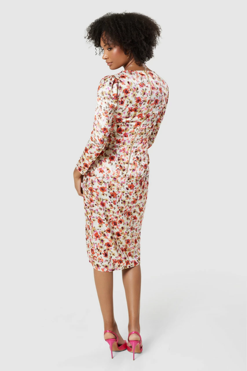 Closet London Cream Floral Print Drape Skirt Midi Dress 6 Closet London Cream Floral Print Drape Skirt Midi Dress - Image 4