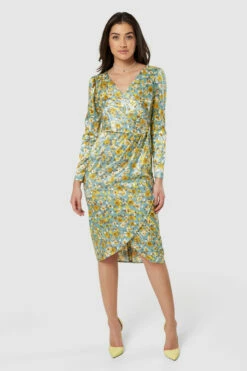Closet London Green Floral Print Drape Skirt Midi Dress -Closet London Popular Shop D8386 20220621 Closet London 18851 95164.1656583140
