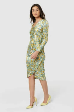 Closet London Green Floral Print Drape Skirt Midi Dress -Closet London Popular Shop D8386 20220621 Closet London 18860 42001.1656583141
