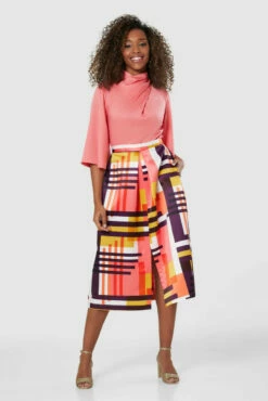 ClosetLondon Coral Pink 2-in-1 Twist Neck Midi Dress