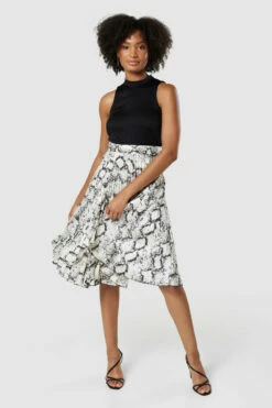 Closet London Black Zebra Jacquard Pleated Skirt Dress