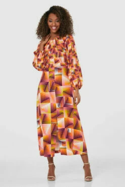 Closet London Orange Print Gathered Neck Midi Dress -Closet London Popular Shop D8423 20220118 Closet 0500 60182.1652355319