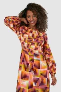 Closet London Orange Print Gathered Neck Midi Dress -Closet London Popular Shop D8423 20220118 Closet 0522 34213.1652355343