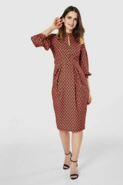 Closet London Multi Pink High Neck Pencil Dress