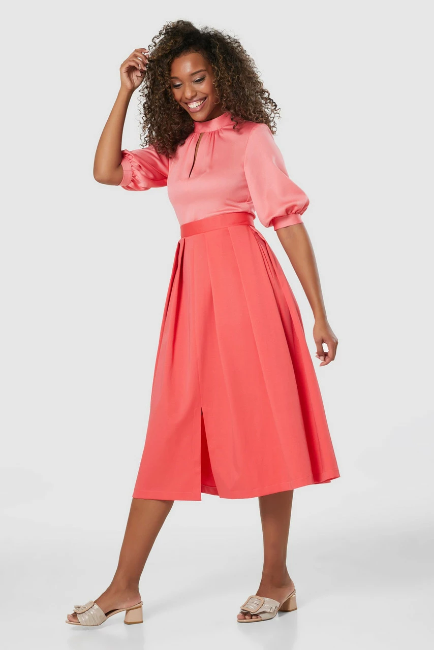 Closet London Coral Pink 2-in-1 Puff Sleeve Midi Dress 4 Closet London Coral Pink 2-in-1 Puff Sleeve Midi Dress - Image 2