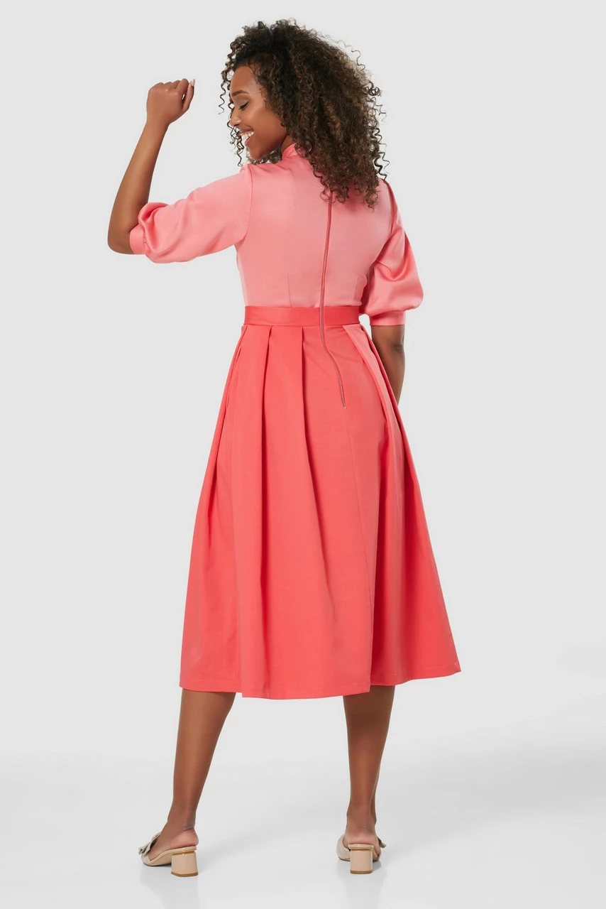 Closet London Coral Pink 2-in-1 Puff Sleeve Midi Dress 6 Closet London Coral Pink 2-in-1 Puff Sleeve Midi Dress - Image 4