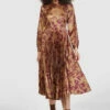 Closet London Bronze Floral Print Pleated Midi Dress