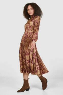 Closet London Bronze Floral Print Pleated Midi Dress -Closet London Popular Shop D8483 25 68659.1668693811