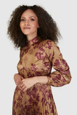 Closet London Bronze Floral Print Pleated Midi Dress -Closet London Popular Shop D8483 33 93820.1668693816