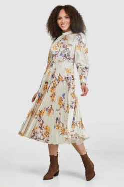 Closet London Cream Floral Print Pleated Dress -Closet London Popular Shop D8499 22 21827.1669912701