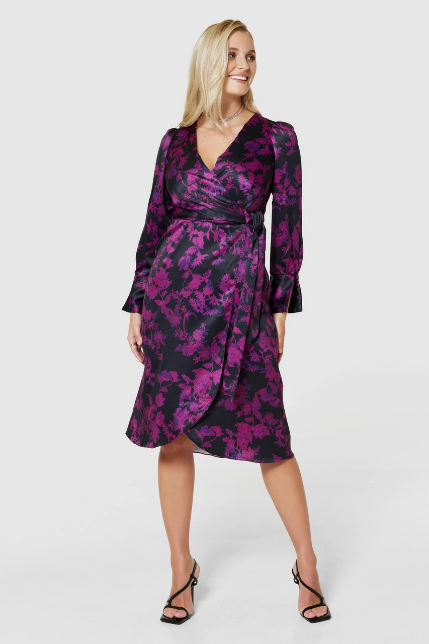 Closet London Black Floral Print Tie Wrap Midi Dress 3 Closet London Black Floral Print Tie Wrap Midi Dress