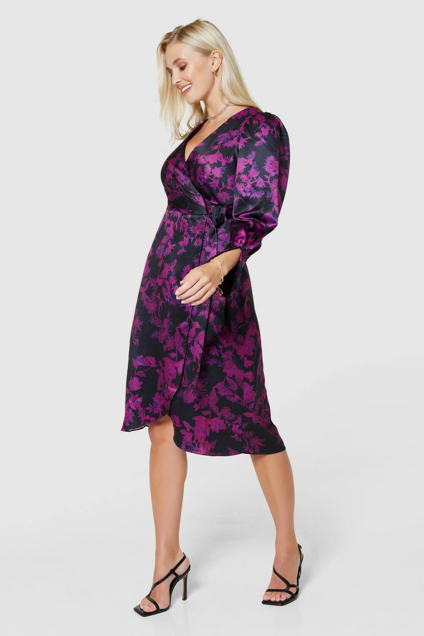 Closet London Black Floral Print Tie Wrap Midi Dress 4 Closet London Black Floral Print Tie Wrap Midi Dress - Image 2