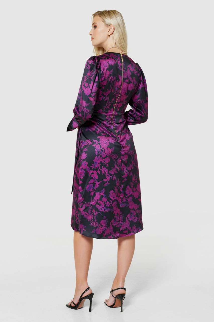 Closet London Black Floral Print Tie Wrap Midi Dress 6 Closet London Black Floral Print Tie Wrap Midi Dress - Image 4