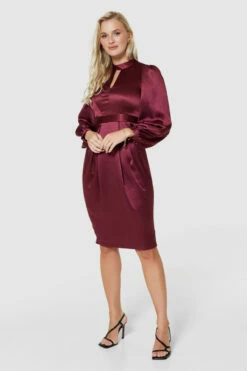 Closet London Maroon High Neck Pencil Dress -Closet London Popular Shop D8551 MAROON 1389 93459.1678469044