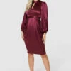 Closet London Maroon High Neck Pencil Dress