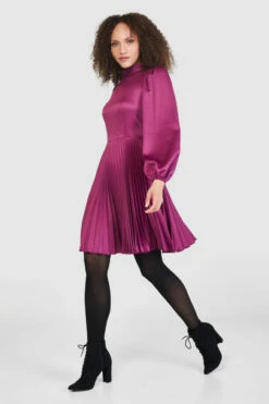 Closet London Magenta PinkHigh Neck Pleated Mini Dress -Closet London Popular Shop D8554 14 52737.1659010879