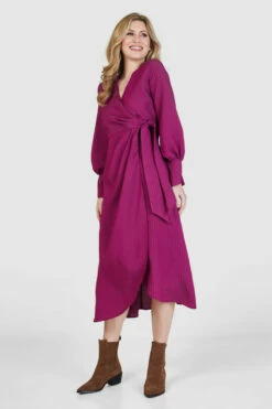 Closet London Magenta Pink Print A-Line Wrap Midi Dress -Closet London Popular Shop D8598 12 24810.1659011973
