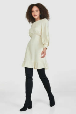 Closet London Beige Cream Pep HemMini Dress