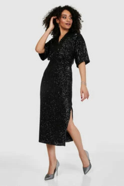 Closet London Black Sequin Kimono Pencil Dress -Closet London Popular Shop D8672 0654 81016.1662543705