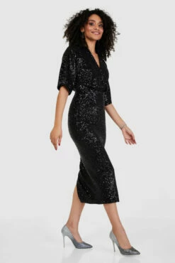 Closet London Black Sequin Kimono Pencil Dress -Closet London Popular Shop D8672 0660 71998.1667313663